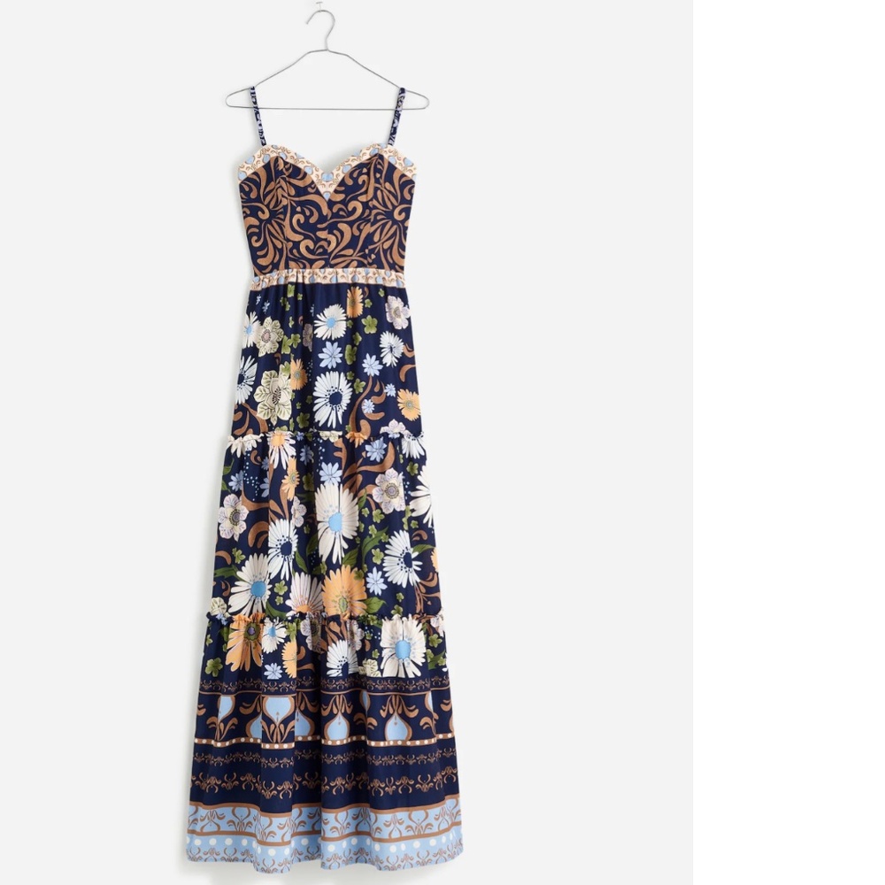 Agua Bendita Floral Maxi Dress - Blue and White